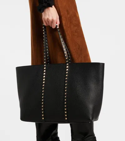 Valentino Rockstud Leather Tote Bag In Black