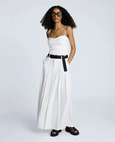 Kenneth Cole Fly Front Pleated Maxi Skirt In White