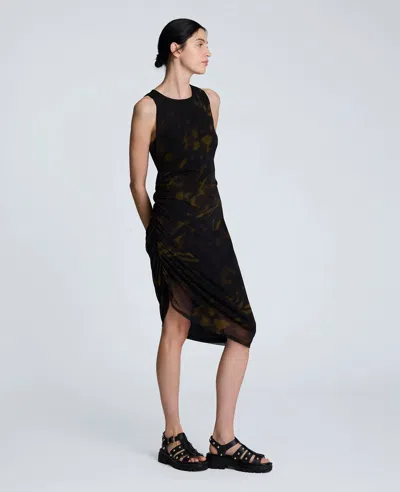 Kenneth Cole Sandra Side Ruched Asymmetrical Mesh Tank Dress In Black