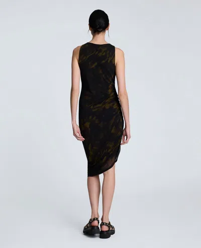 Kenneth Cole Sandra Side Ruched Asymmetrical Mesh Tank Dress In Black