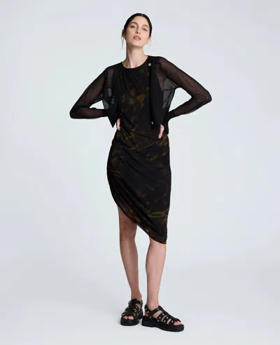 Kenneth Cole Sandra Side Ruched Asymmetrical Mesh Tank Dress In Black