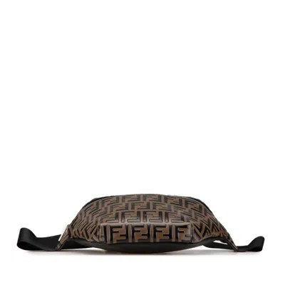 Pre-owned Fendi Black Brown Pvc Canvas Fanny Pack Sling Bag ()