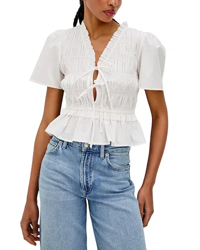 Rails Portia Smocked Ruffle Cotton Blend Crop Top In White