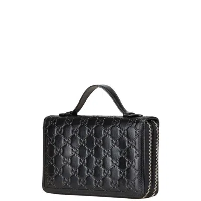 Pre-owned Gucci Black Leather Long Wallet (bi-fold) ()