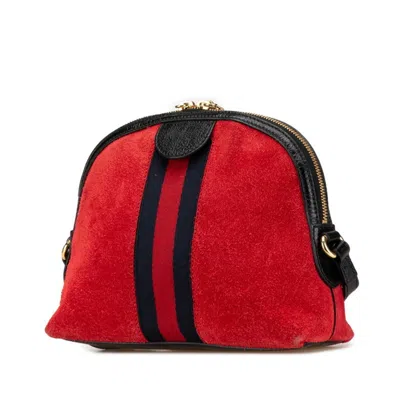 Pre-owned Gucci Black Red Color Leather Suede Shoulder Bag ()