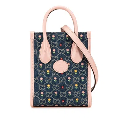 Pre-owned Gucci Blue Pink Denim Leather Handbag Shoulder Bag ()