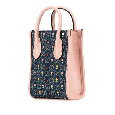 Pre-owned Gucci Blue Pink Denim Leather Handbag Shoulder Bag ()