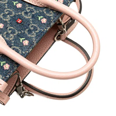 Pre-owned Gucci Blue Pink Denim Leather Handbag Shoulder Bag ()