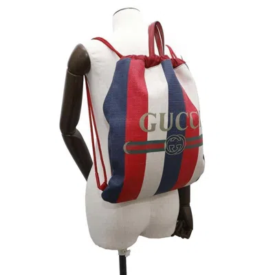 Pre-owned Gucci Blue Red Color White Canvas Backpack ()