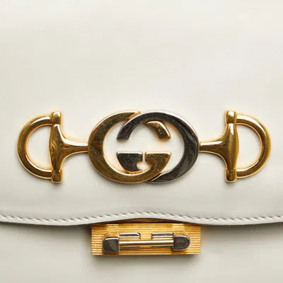 Pre-owned Gucci Gold Silver White Leather Shoulder Bag ()