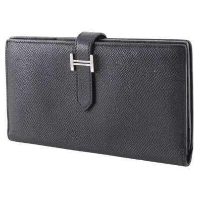 Pre-owned Hermes Bearn Black Courchevel Leather Wallet (bi-fold) ()