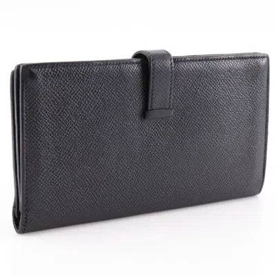 Pre-owned Hermes Bearn Black Courchevel Leather Wallet (bi-fold) ()