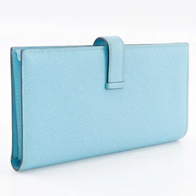 Pre-owned Hermes Bearn Light Blue Epsom Leather Long Wallet (bi-fold) ()