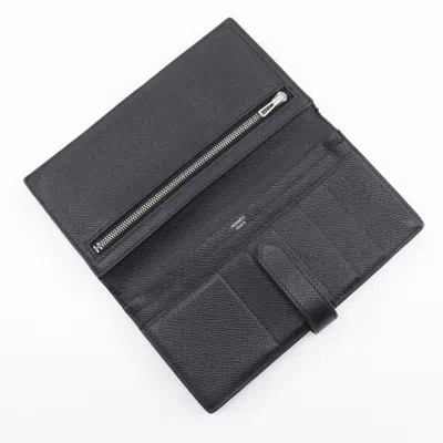 Pre-owned Hermes Bearn Black Courchevel Leather Wallet (bi-fold) ()