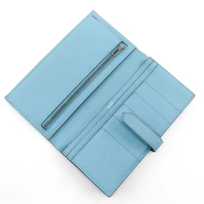 Pre-owned Hermes Bearn Light Blue Epsom Leather Long Wallet (bi-fold) ()
