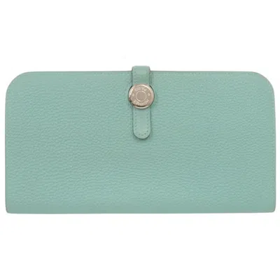 Pre-owned Hermes Blue Atoll Togo Leather Long Wallet (bi-fold) ()