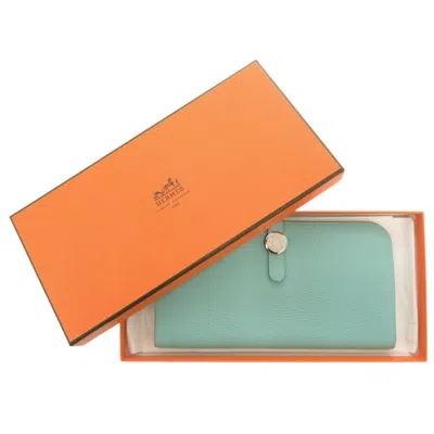 Pre-owned Hermes Blue Atoll Togo Leather Long Wallet (bi-fold) ()