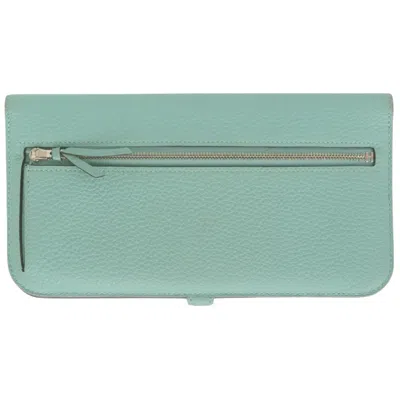 Pre-owned Hermes Blue Atoll Togo Leather Long Wallet (bi-fold) ()