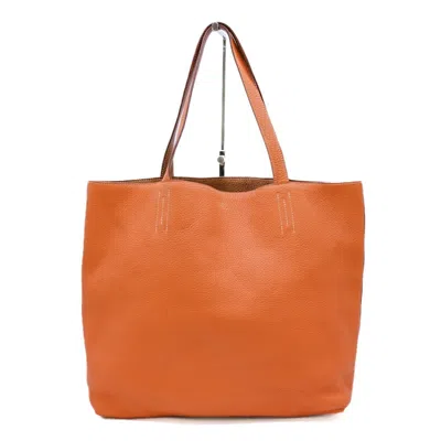 Pre-owned Hermes Brown Orange Taurillon Clemence Leather Tote Bag ()