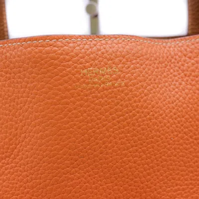 Pre-owned Hermes Brown Orange Taurillon Clemence Leather Tote Bag ()