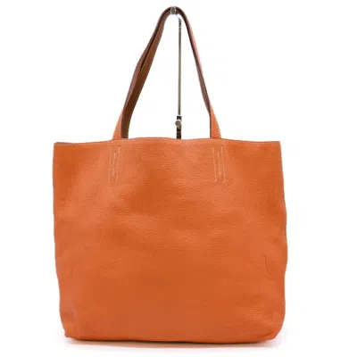 Pre-owned Hermes Brown Orange Taurillon Clemence Leather Tote Bag ()