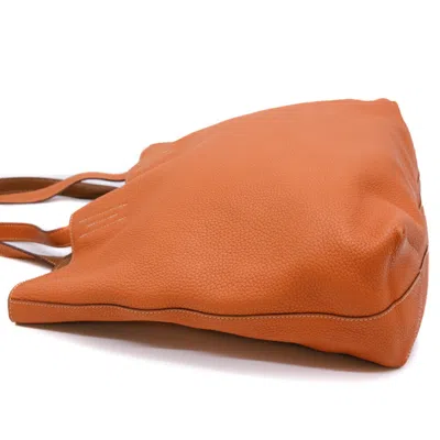 Pre-owned Hermes Brown Orange Taurillon Clemence Leather Tote Bag ()