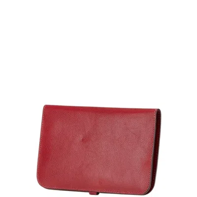 Pre-owned Hermes Dogon Red Color Leather Long Wallet (bi-fold) ()