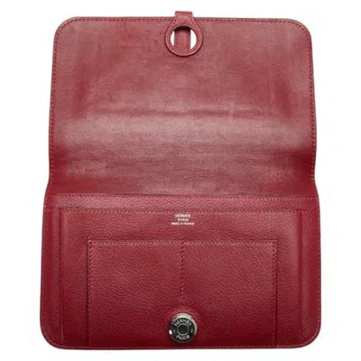 Pre-owned Hermes Dogon Red Color Leather Long Wallet (bi-fold) ()