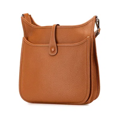 Pre-owned Hermes Evelyne Brown Gold Taurillon Clemence Leather Shoulder Bag ()