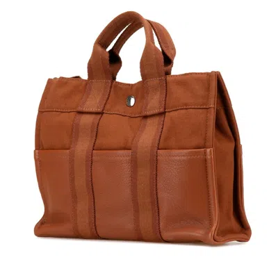 Pre-owned Hermes Fourre Tout Brown Canvas Leather Tote Bag ()