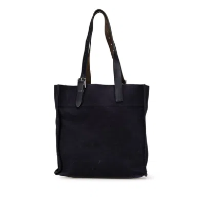 Pre-owned Hermes Navy Canvas Leather Shoulder Bag Tote Bag ()