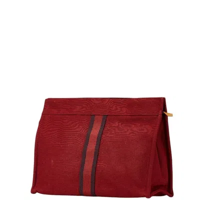 Pre-owned Hermes Red Color Canvas Clutch Bag ()