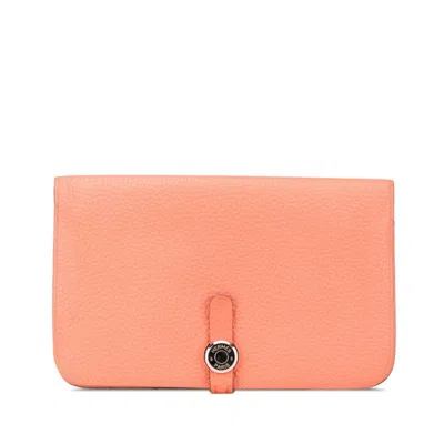 Pre-owned Hermes Salmon Pink Togo Leather Long Wallet (bi-fold) ()