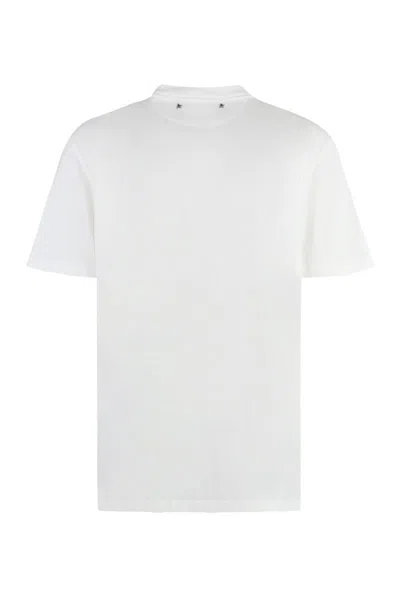 Golden Goose White Crewneck T-shirt With Rhinestone Embellishments On The Collar And Logo Detail On The Rear In C