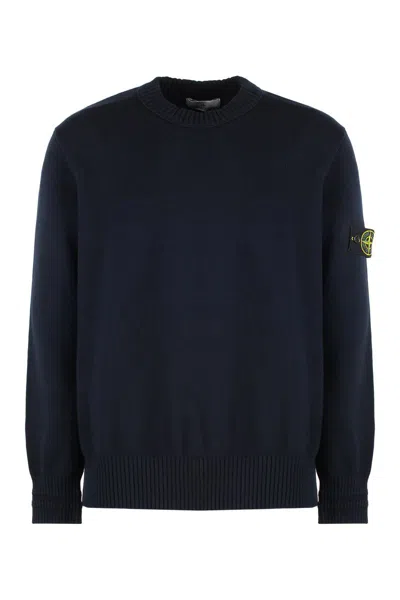 Stone Island Lightweight Wool Crew Neck Pullover In Blue