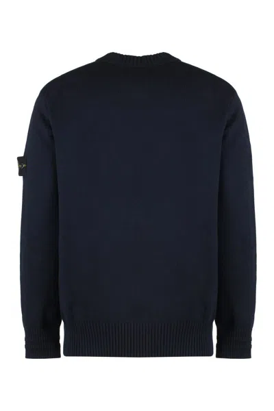 Stone Island Lightweight Wool Crew Neck Pullover In Blue