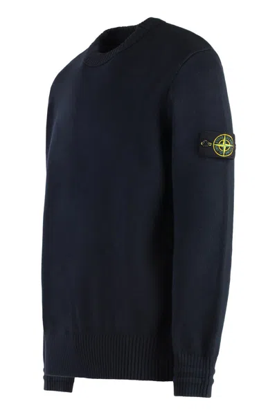 Stone Island Lightweight Wool Crew Neck Pullover In Blue