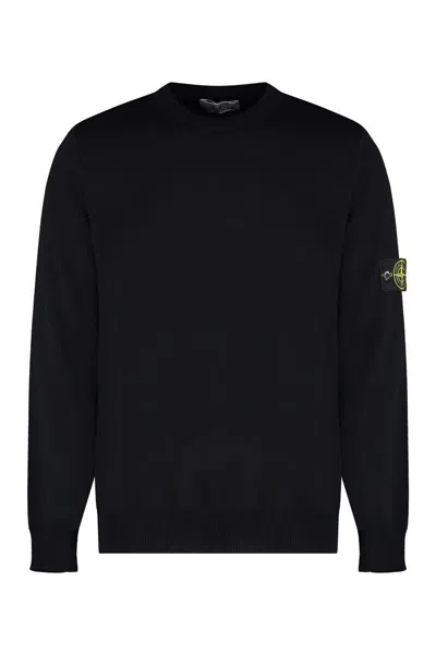 Stone Island Ribbed Detail Crew Neck Sweatshirt With Iconic Badge
