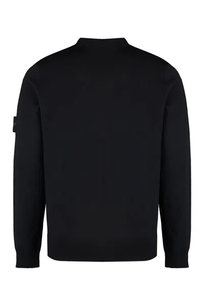 Stone Island Ribbed Detail Crew Neck Sweatshirt With Iconic Badge