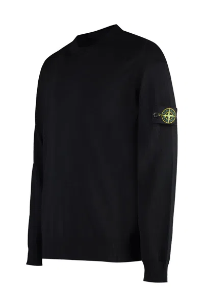 Stone Island Ribbed Detail Crew Neck Sweatshirt With Iconic Badge