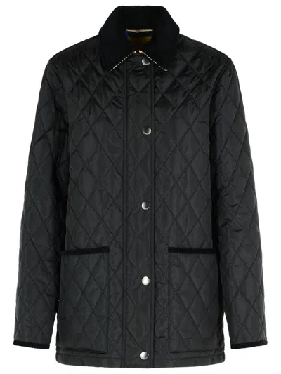 Burberry Women 'oldham' Black Quilted Jacket With Corduroy Collar In Tech Fabric Woman