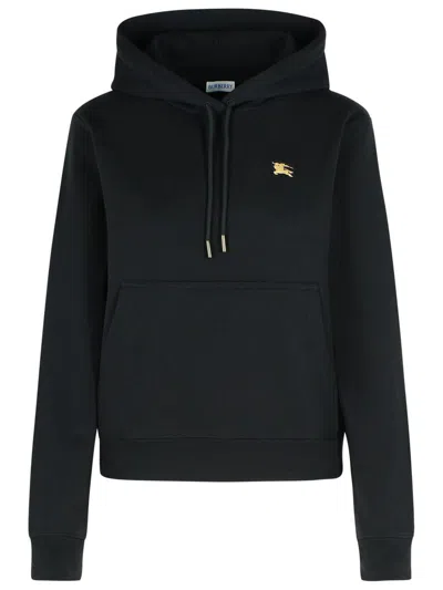 Burberry Cotton Sweatshirt With Drawstring Hood And Front Pocket In Black