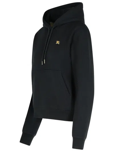 Burberry Cotton Sweatshirt With Drawstring Hood And Front Pocket In Black