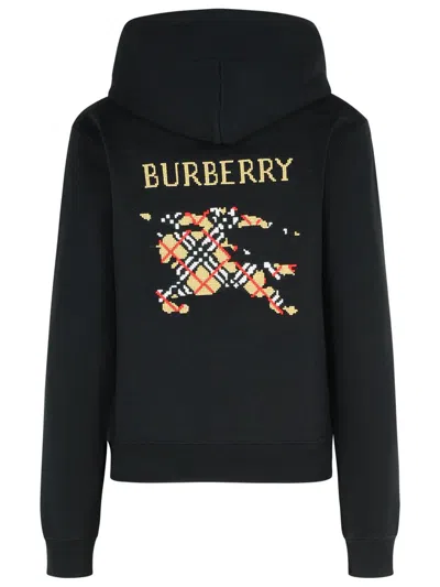 Burberry Cotton Sweatshirt With Drawstring Hood And Front Pocket In Black