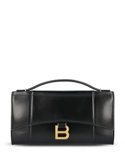 Balenciaga Hourglass Croc-effect Patent-leather Shoulder Bag In Black