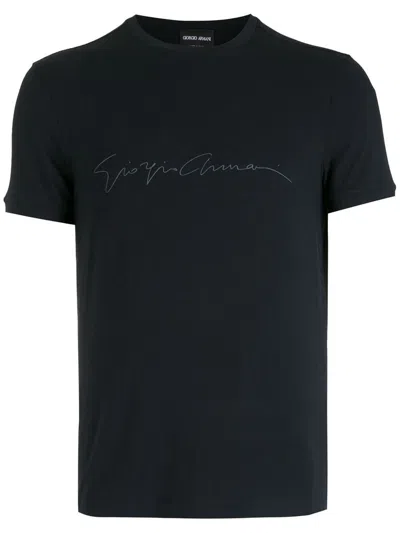 Giorgio Armani Asv Stretch-viscose T-shirt With Signature Logo In Black