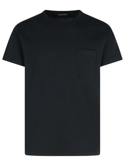 Tom Ford Black Basic Crewneck T-shirt With Tonal Stitching In Cotton Blend Man