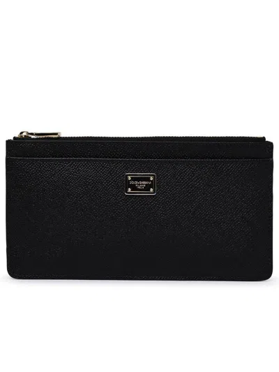 Dolce & Gabbana Large Card Holder With Branded Plate And Zip In Grainy Leather Woman In Black