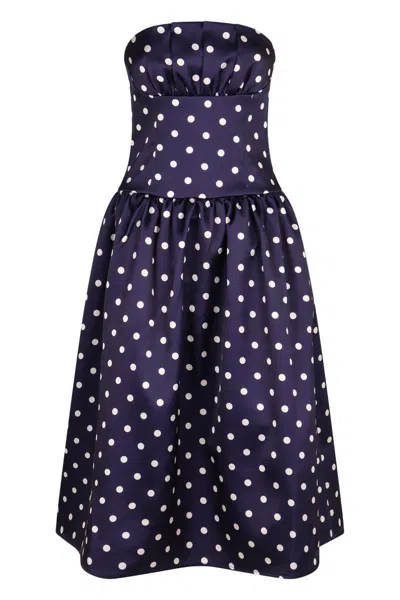 Self-portrait Strapless Pleated Polka-dot Satin Midi Dress