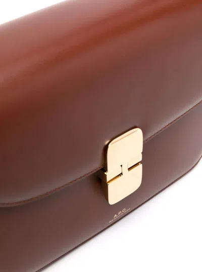 Apc Grance Brown Small Crossbody Bag Wirh Embossed Logo Lettering On The Front And Adjustable Shoulder S